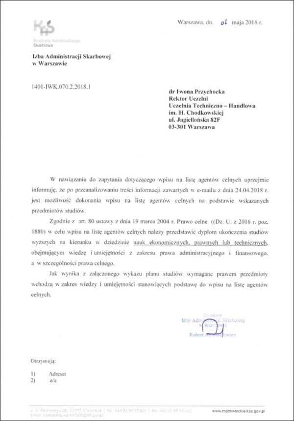 Wpis - lista agentów celnych