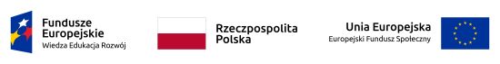 Logotypy Funduszy Europejskich, Wiedza Edukacja Rozwój, Rzeczpospolita Polska oraz Unia Europejska z flagami