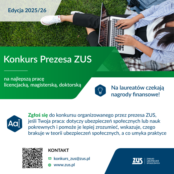 Obrazek aktualności: Konkurs Prezesa ZUS  na najlepszą pracę licencjacką, magisterską, doktorską