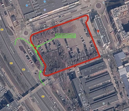 Kampus Jagiellońska UTH - nowy wjazd na parking od ulicy Rozwojowej
