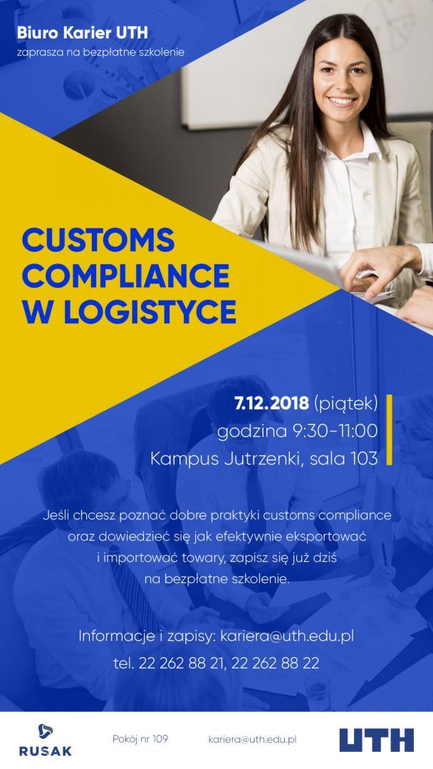 Customs compliance w logistyce - bezpłatne szkolenie w UTH
