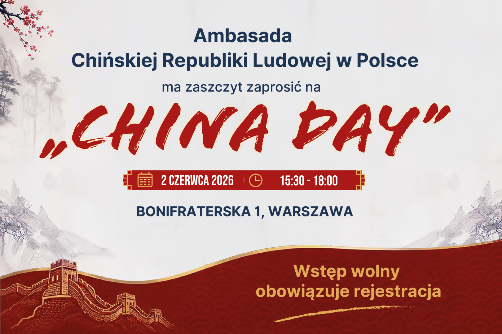 Zaproszenie na "China Day" 2 czerwca 2026 w Warszawie, Ambasada Chińskiej Republiki Ludowej.