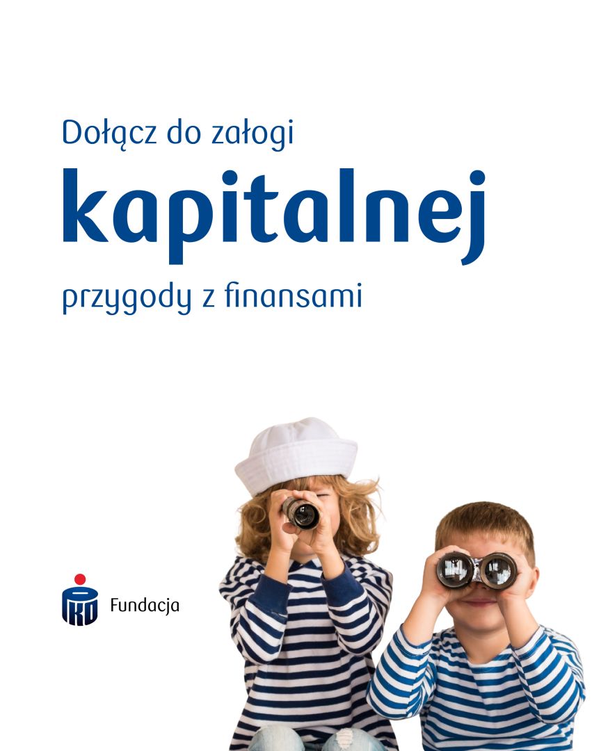Dwoje dzieci w paskowanych bluzkach trzyma lornetki, zapraszając do kapitalnej przygody z finansami.