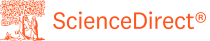Pomarańczowe logo ScienceDirect z nazwą promującą publikacje naukowe i badania.