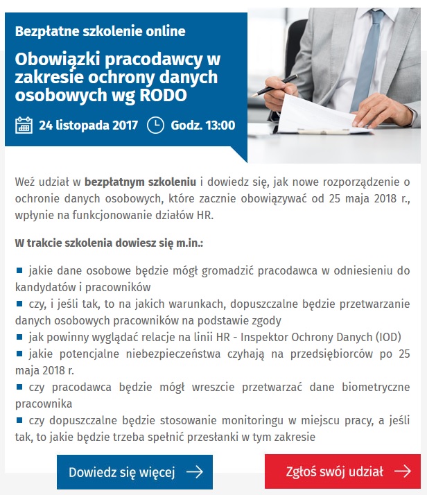 Obowiązki pracodawcy w zakresie ochrony danych osobowych wg RODO - szkolenie online