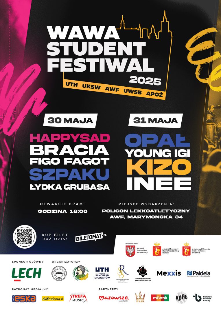 Plakat promoujacy wydarzenie Wawa Student Festiwal